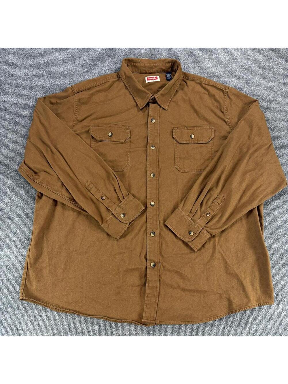 Wrangler Brown Long Sleeve Button-Up Shirt 3XL Workwear, Utility, Cowboy, Casual